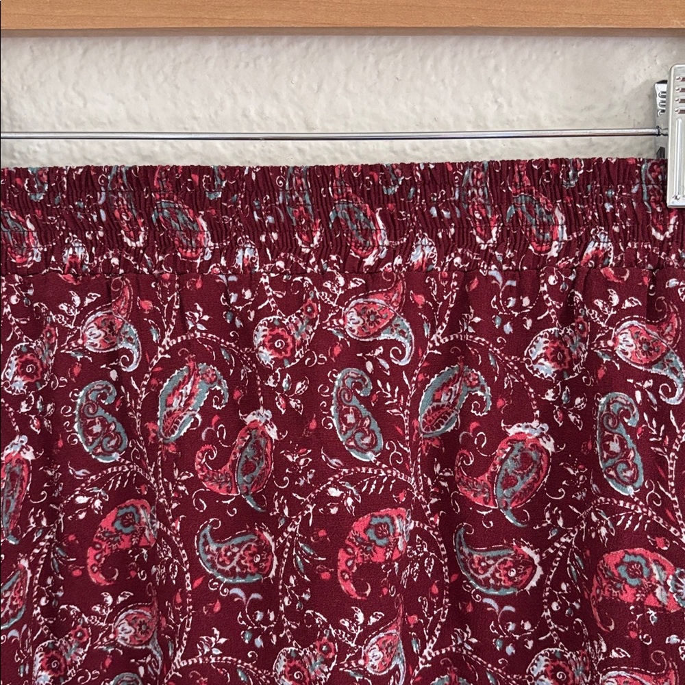Garnet Hill Paisley Print Burgundy Midi Skirt Size XL Pockets Elastic Waist - Picture 3 of 9